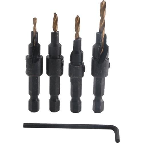 4pcs Quick Change 1/4" Hex Shank Titanium Plating Countersink Hole Cutter Drill Bits Metalworking Woodworking
