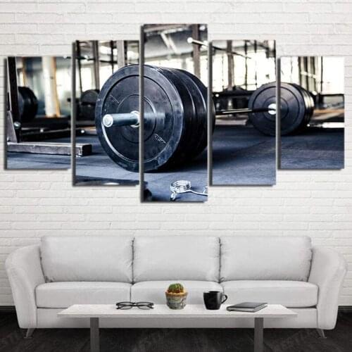 5 Pieces Canvas Wall Art Weightlifting Sports Gym Fitness Framed Decoration Bathroom Living Room Bedroom