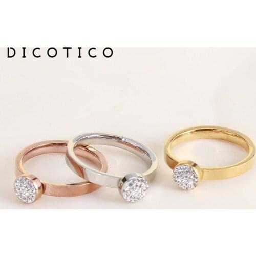 Dicotico Bohemia Stainless Steel Round Zircon Rings For Women Elegant Wedding Bands Mujer Bague Jewelry Party Gifts