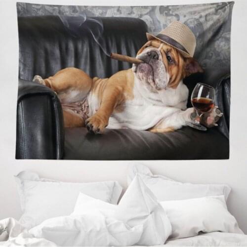 Dog Microfiber Large Wall Tapestry Black Leather Seat Reclining Sweet Pet Decorative Wall hanging 230cm x 140 cm