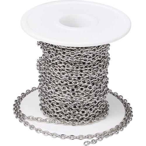 304 Stainless Steel Cross Chains, Unwelded, Stainless Steel Color, 4x3x0.8mm; about 10m/roll