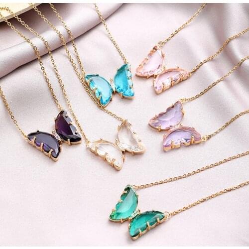 Butterfly Crystal Stainless Steel Necklace Simple and Sweet Temperament Clavicle Chain Pendant