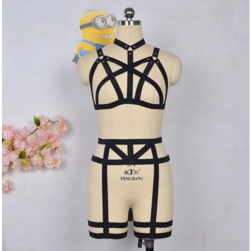 Black Women body harness Harajuku cage bra pastel goth garter belt sexy lingerie stripper clothes leg garter bondage harness