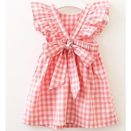 Kids Clothing Girls Dresses Sweet Bow Plaid High Waist Dress Girl Floral Decoration Kids Dresses for Girl Princess Dress Clothes