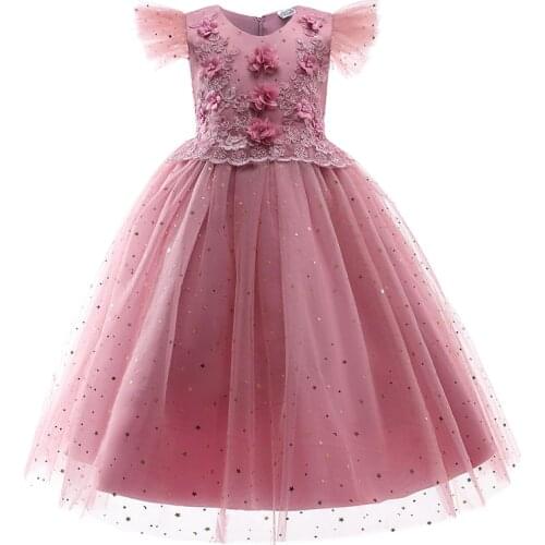 Kids Wedding Princess Dresses For Girls Lace Applique Flower Girl Prom Formal Costume Children Evening Bridesmaid Dress
