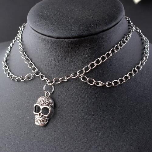 Gothic Multilayer Animal Skull Necklace for Women Silver Color Pentagram Pagan Thick Chain on Neck Skeleton Jewelry Gift VGN61