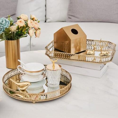 Crystal Cosmetic Makeup Vanity Tray, Mirrored Decorative Tray for Perfume
