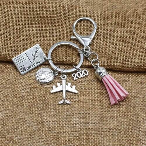 Personality charm tassel keychain. Aircraft keychain, 2020 wherever travel pendant keychain, friendship best friend, jewelry, Di
