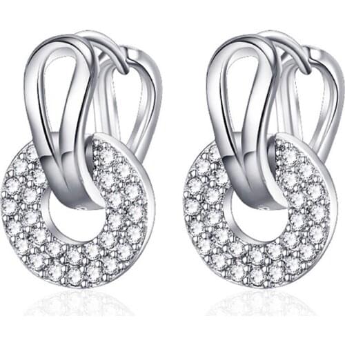 Exquisite Shiny Cubic Zirconia Round Stud Earrings Gold Crystal Gem Stone CZ Earrings for Women Temperament Jewelry Gifts