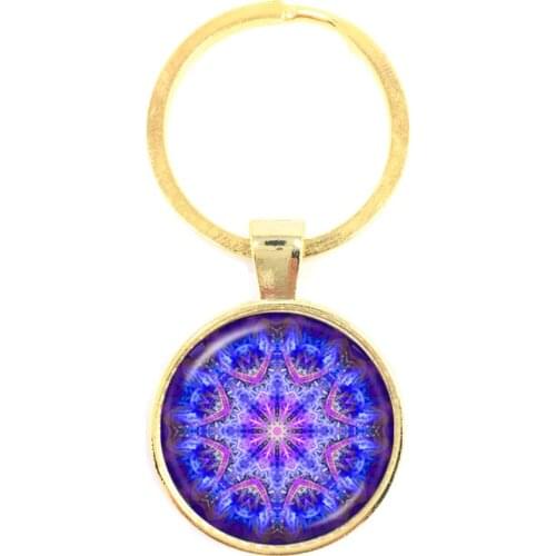 2018 Life Key Chain Fashion OM Yoga Chakra Mandala Glass Jewels Sacred Geometric Purple Flower Gift For Friends brithday Gift
