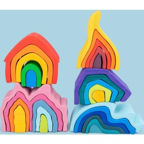 Creative Baby wooden blocks kids Toys Rainbow color DIY Building blocks Montessori Educational Toy Christmas birthday gifts