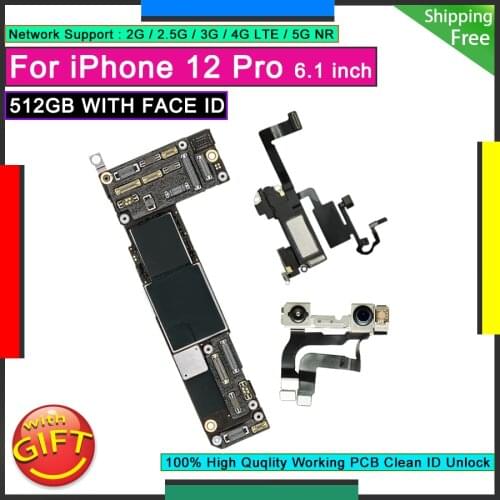 Original Motherboard For IPhone 12 Pro 512GB WITH FACE ID Unlocked Mainboard Good Working Logic Board Factory Free iCloud Plate