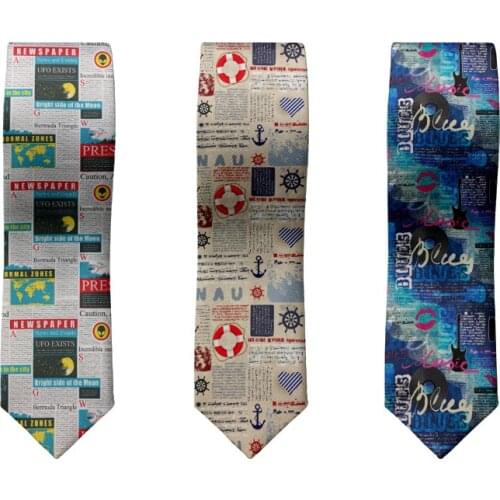 Fashion British Mens Tie Newspaper Pattern 8cm Casual Polyester Fiber Tie High Quality Mens Wedding Party Business Suits Tie