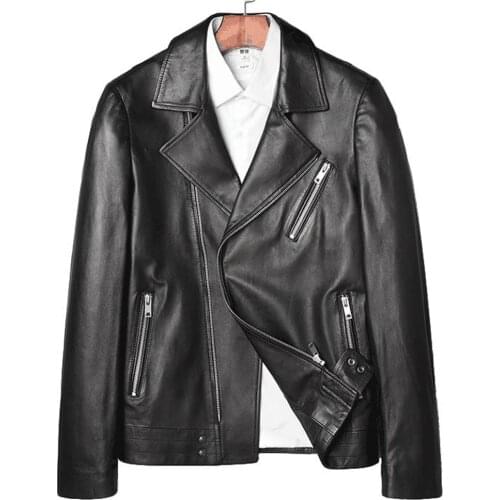 Fashion Real Sheepskin Leather Coat Suit Collar Man Black Leather Jacket Men Natural Leather Overcoat
