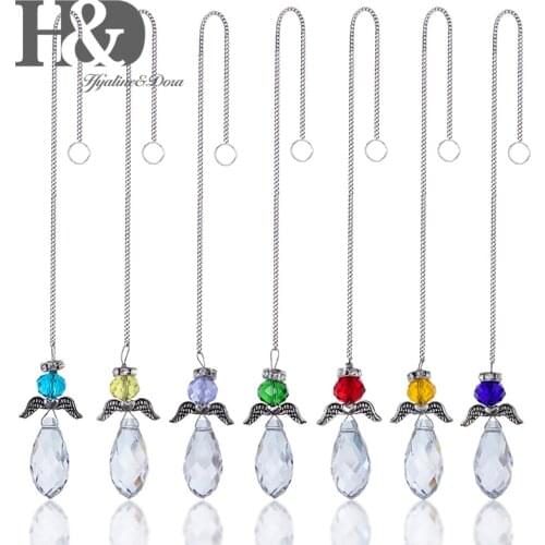 H&D Set/7pcs Chakra Crystal Suncatcher Glass Angel Drop Pendant Rainbow Maker Collection Home Garden Window Hanging Decorative