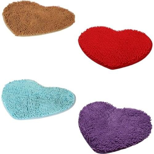 Non-Slip Bathroom Rug Love Shaped Shag Shower Chenille Mat Machine-Washable Mat