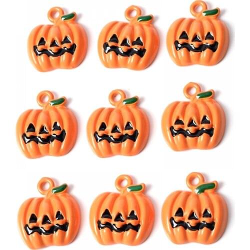 10Pcs 18*20mm New Enamel Pumpkin Alloy Metal Drop Oil Halloween Charms Pendants Findings For Jewelry Making Accessories
