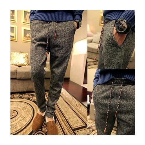 Autumn and Winter Korean Full Cotton Mens Wear Pants with Velvet Foot Haren Pants Casual Pants Snow Pants Sports Pants