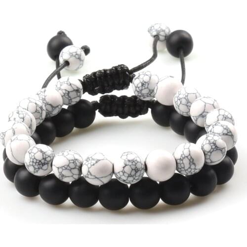 Couples Distance Beads Bracelet Natural Black White Lava Mattte Stone Yoga Paryer Bangle Women And Men Charm Strand Jewelry Gift