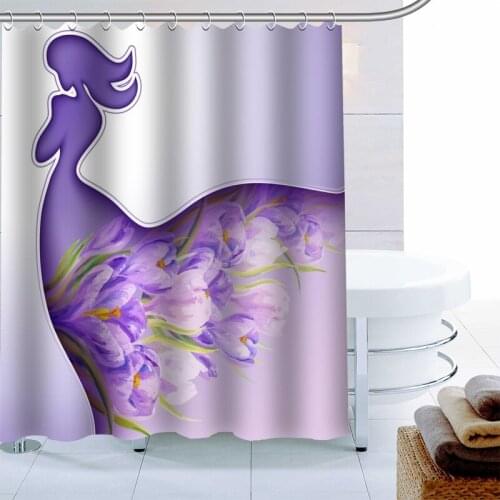 Simple European Woman Silhouette Flower Shower Curtain 12 Hook Polyester Fabric Bathroom Curtain Waterproof Bath Curtain Decor