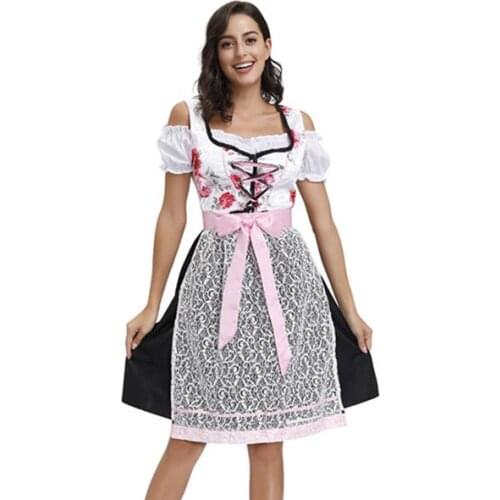 Deluxe Women Bavaria Oktoberfest Costume Beer Girl Maid Dirndl Wench Outfit Fantasia Party