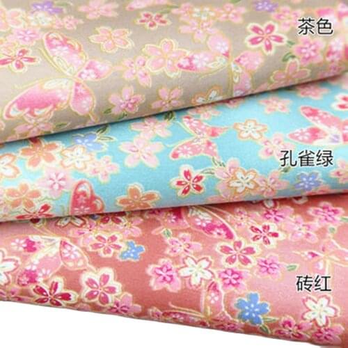 Pink Red Cherry Blossom Butterfly Japanese Fabric Patchwork DIY Sewing Kimono Bags Handmade Accessory Cotton Printed Fabric 1M