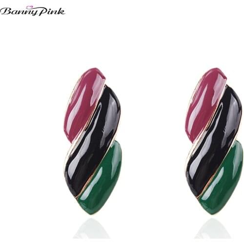 Banny Pink Chunky Alloy Geometric Studs Earrings For Women 3 Colors Mix Enamel Metal Post Earrings Fashion Jewelry Brinco Bijoux