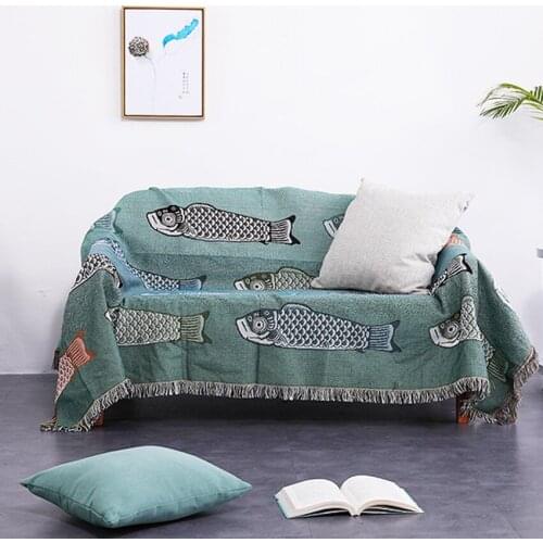 Modern Simple Fish Embroidery Tassel Sofa Blanket Household Thick Sofa Towel Sofa Cover Home Living Room Decor Manta Cobertor