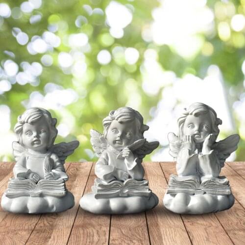 Angel Statue For Home Decoration Angel With Wings Reading Book Resin Girls Figurines European Retro Flower Fairy Desktop Decor
