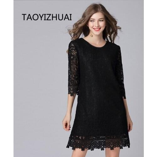 TAOYIZHUAI 2019 New Arrival Spring Casual Style Cotton Flare Sleeves Plus Size L Hollow Out Black Spliced Women Lace Women 14025