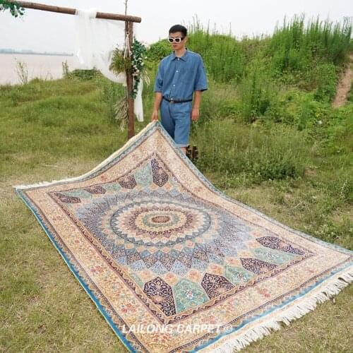 6'x9' Traditional handmade qum silk area rug dome pattern silk persian tabriz rug (ZQG487A)