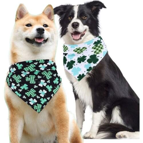 Puppy Shamrock Triangle Bandana Bib Bowtie Saliva Towel St. Patricks Day Lucky Clover Scarf Triangular Pet Dog NeckLace