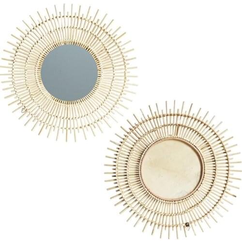Rattan Dressing Mirror Innovative Art Decoration Round Makeup Mirrors Photo Prop
