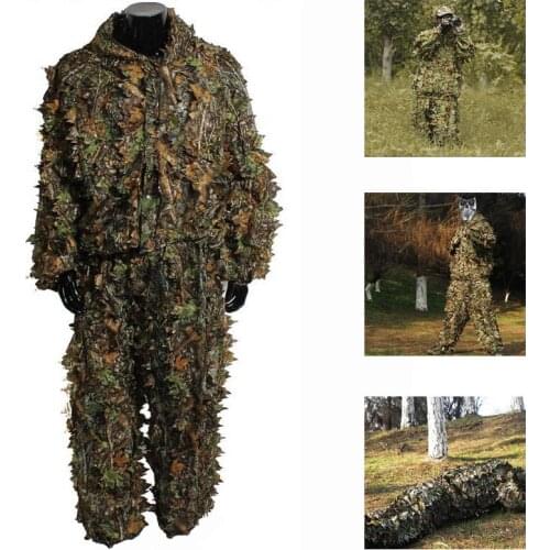 Outdoor Ghillie Suits Camouflage Clothes Woodland Birdwatch Shirt + Pants CS Training Clothing Hunting Pants Hooded Jacket