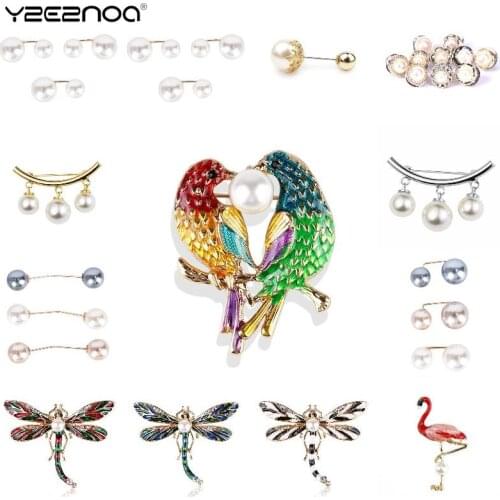 Pearl Enamel Bird Dragonfly Brooches Sweater Collar Needle Safety Brooch Pins For Women Fashion Insect Jewelry Pins Wholesale