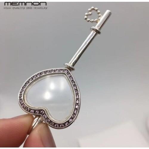 Large Floating Locket Heart Key necklaces for women 925 sterling silver link chain silver pendant necklace fine Memnon jewelry