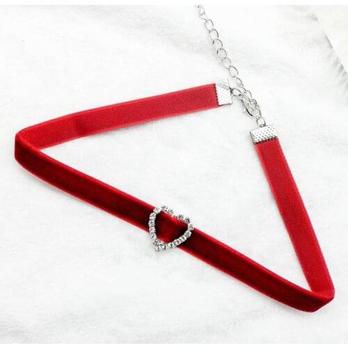 Red Velvet Choker Necklaces for Women Neck Accessories 2021 Heart Crystal Chockers Wedding Party Jewelry on The Neck Collar