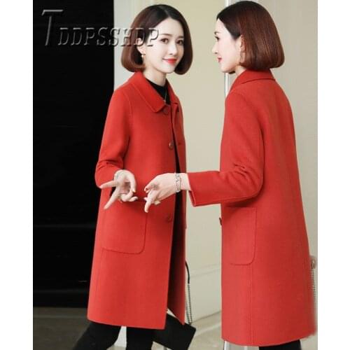 2019 Beige Blue Red Yellow Green Color Women Woolen Coat Lapel Long Style Single Breasted Female Overcoat