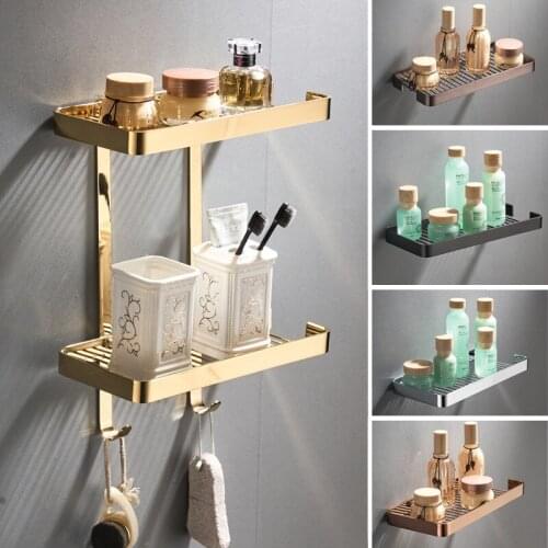 Gold Square Bathroom Shelf Brass Bathroom Shower Rack Bath Shower Shelf Bath Shower Rack Holder Wall Mounted Corner shelf