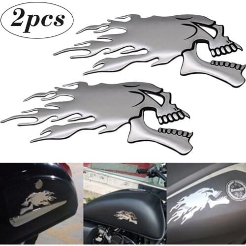 3D Car Sticker Motorbike Motorcycle Tank Car Sliver Flaming Skull Decal L/R Pair Auto Decoration Styling Mouldings