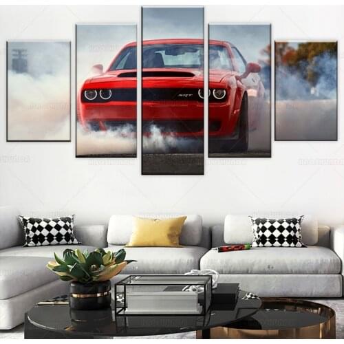 5 Pieces Canvas Painting dodge challenger SRT demon Car Wall Art Pictures Modular Wallpapers Poster Print for living room Home D
