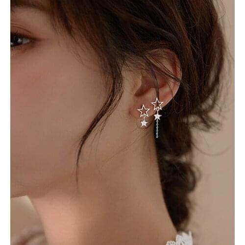 925 Sterling Asymmetry Tassel Star Long Drop Earring For Women Party Wedding 2021 New Jewelry Accessories eh933