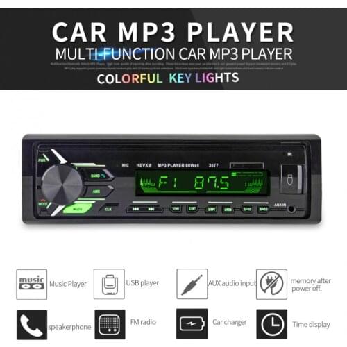 12V 1 DIN In-Dash Bluetooth 7 Color Light Car Stereo FM Radio MP3 Audio Player Detachable Frame Support SD / USB / MP3