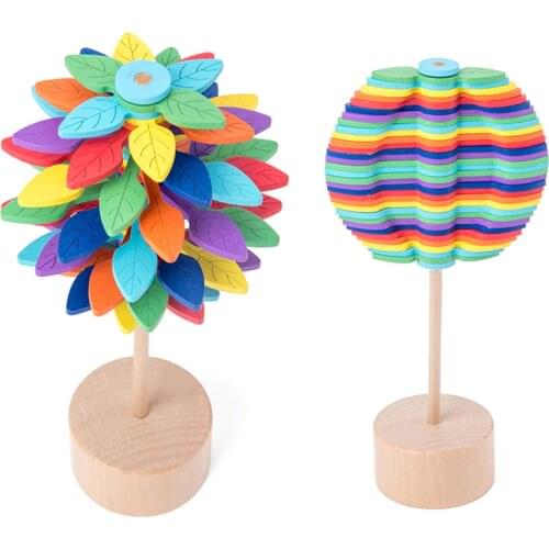 Wood Leaves Spinning Lollipop Rotary Relief Bar Toys Magic Stress Relief Toy for Adults Children Gift for Office Home Decoration