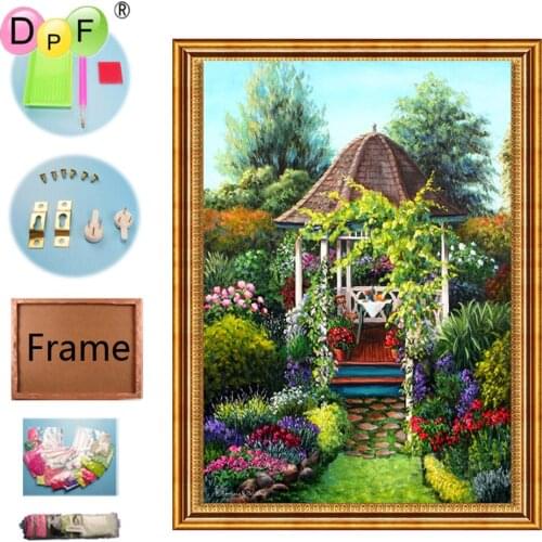 DPF diamond painting garden house and frame diamond painting cross stitch home decor full round diamond Mosaic Wall Stickers