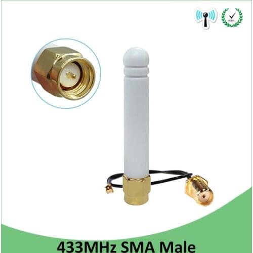 20pcs 433MHz Antenna 2.5dbi SMA Male Connector 433 MHz antena Small size rubber antenne Lorawan +21cm RP-SMA/u.FL Pigtail Cable