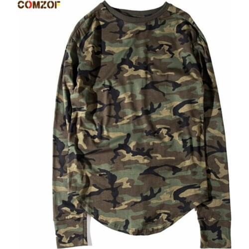 High street men long sleeve t shirt autumn camouflage hip hop punk loose tee shirt homme mens vintage streetwear long tshirt