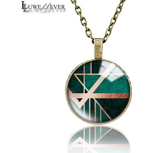 Emerald Flower Necklace 732 25mm Bronze 30mm Wood Rhinestone Double-sided Moon Round Glass Pendant For Women Gift