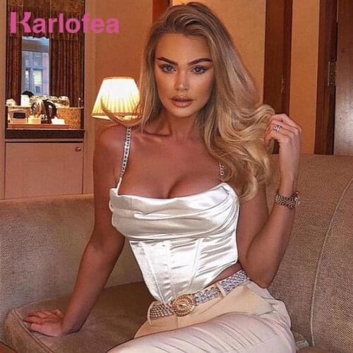 Karlofea Women Sexy Corset Camis Crop Top Summer Street Wear Look Out Wear Cute Diament Strap Tops Outfits Clothes 2021 y2k Cami