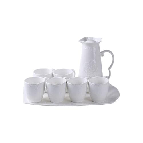 Embossed Pure White Ceramic Water Cup Mug Milk Cup Set With Tray Mousse Cup Coffee Cup SetTea Cup Juice Cup Kettle